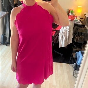 Vibrant Hot Pink Dress with Scalloped Details